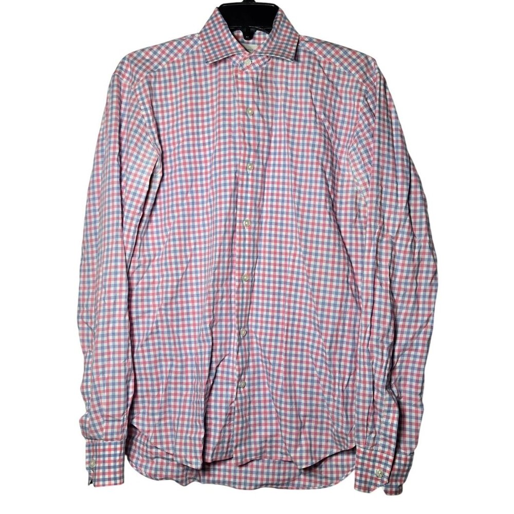 Culturata Gingham Plaid Tailored Fit Button‎ Up Long Sleeve Shirt M 15 3/4 40